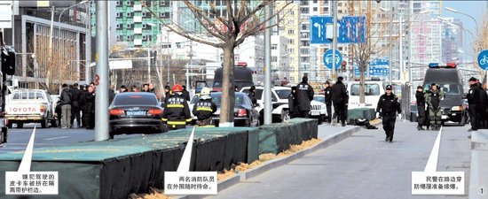北京街头男子持炸药与警方对峙1小时(组图)