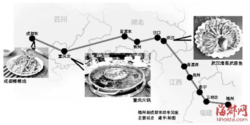 福州开直通成都动车 网友绘制沿途美食地图(图